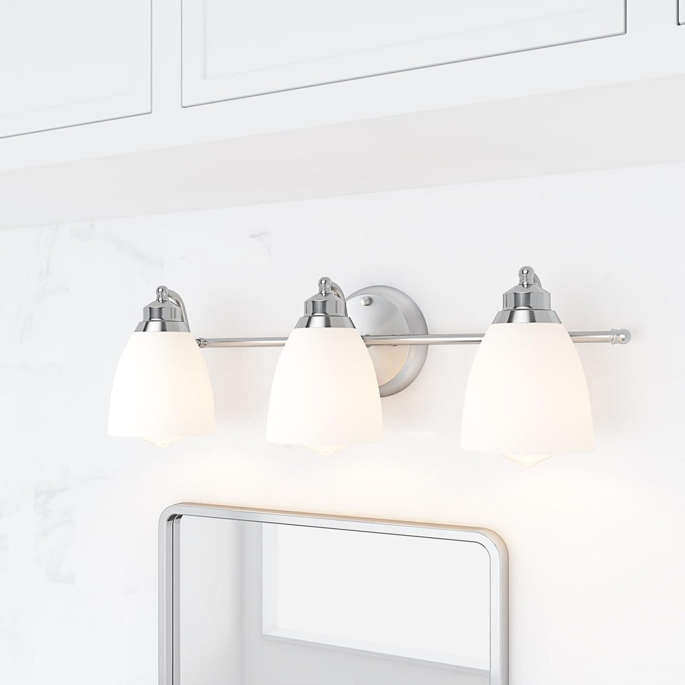Modern Sliver 3-light Vanity Lighting with Bowl Shape White Glass Design - Diamond Home USA