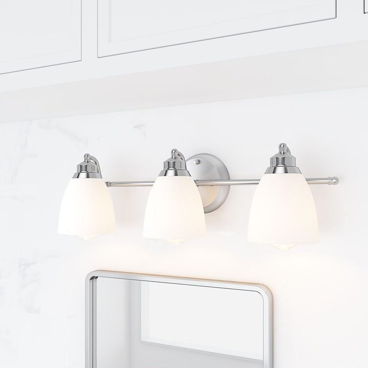 Modern Sliver 3-light Vanity Lighting with Bowl Shape White Glass Design - Diamond Home USA