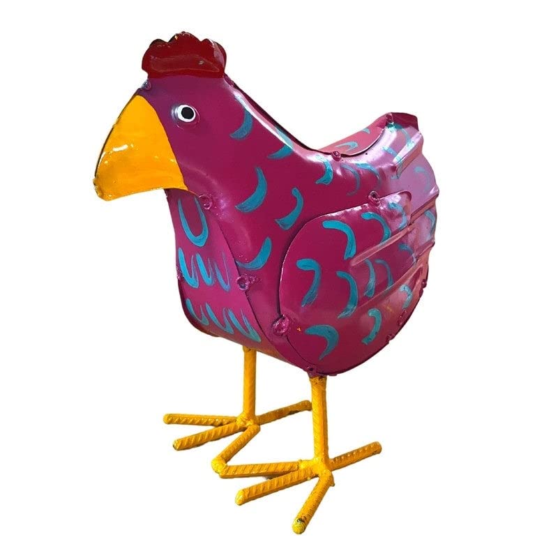 Mini Fuchsia Hen Pink Rustic Metal Finish Handmade