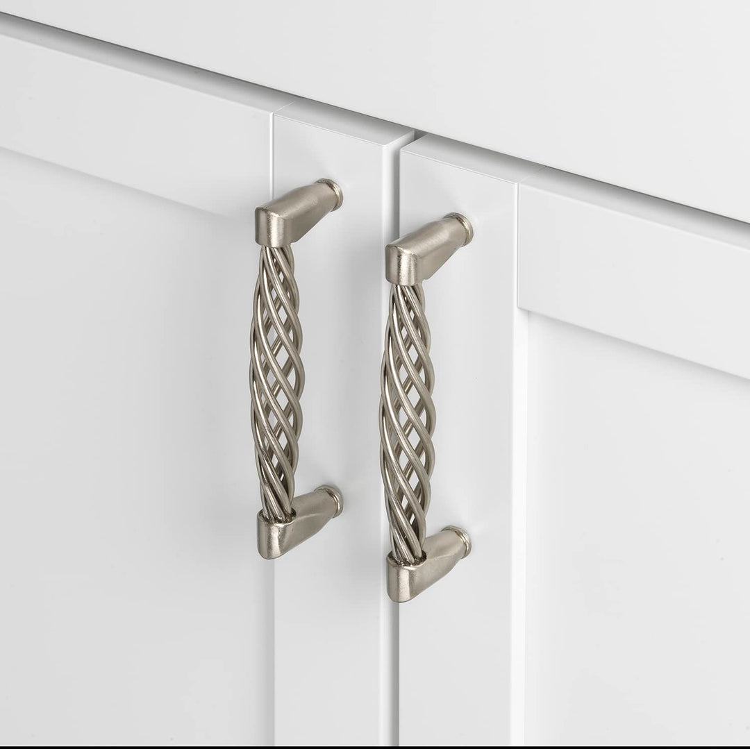 GlideRite Hardware 5" CC Steel Birdcage Cabinet Pulls Satin Nickel 3012-128 10- Pack - Diamond Home USA