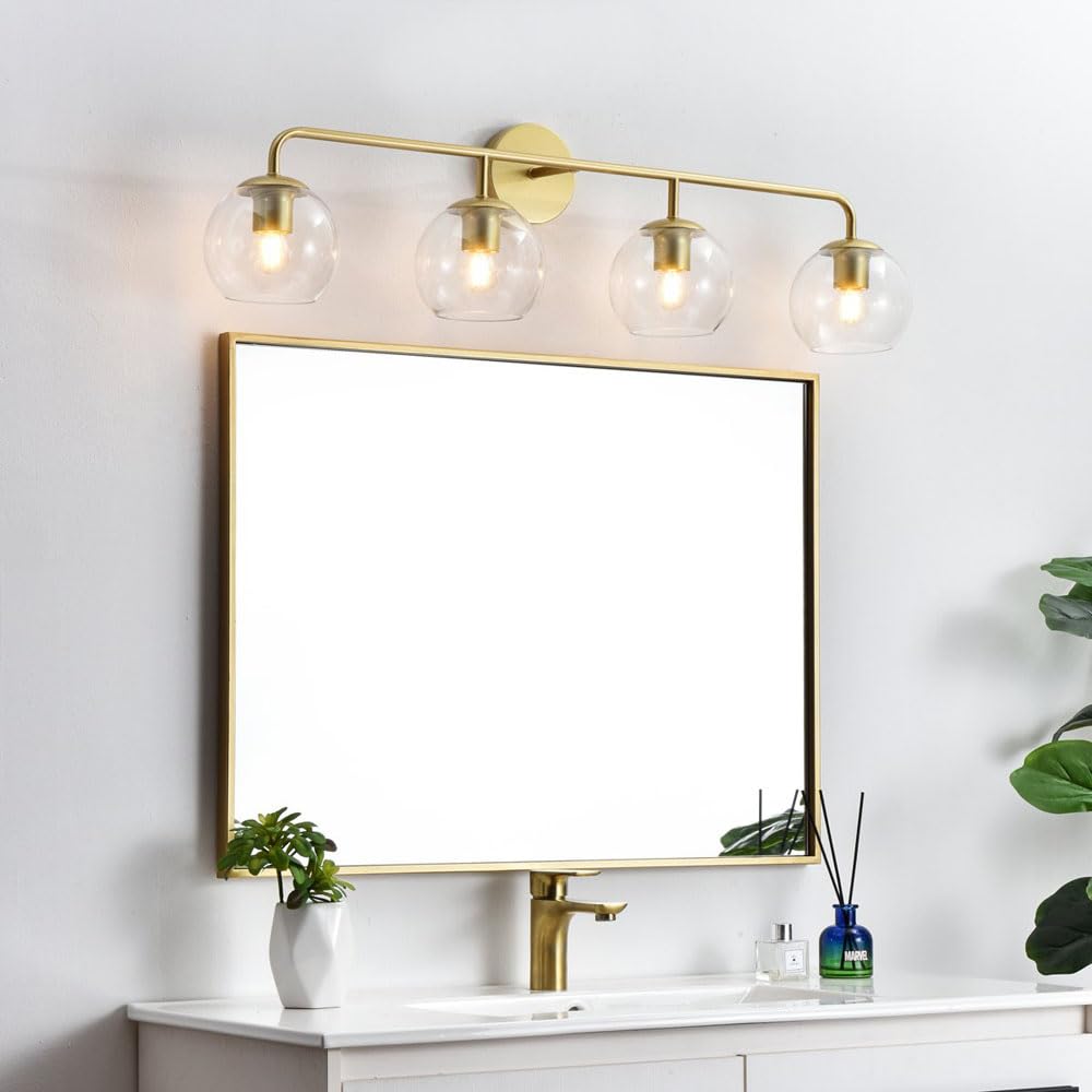 Living District Genesis 4-Light Iron & Glass Bath Sconce in Brass/Clear - Diamond Home USA