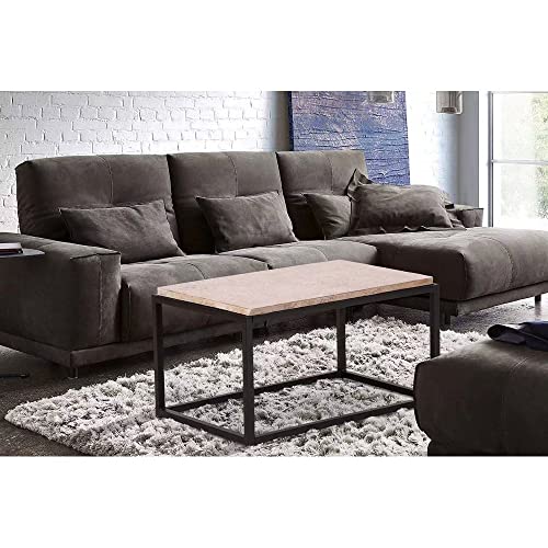 Stone-Look Concrete Rectangle Frame Coffee Table with Steel Base 32" X 20" 18" h - Diamond Home USA