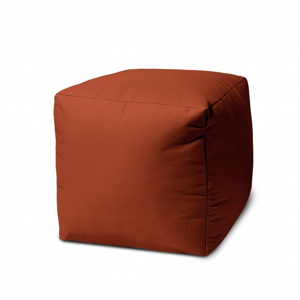 17" Cool Dark Amber Rust Solid Color Indoor Outdoor Pouf Cover Orange Modern