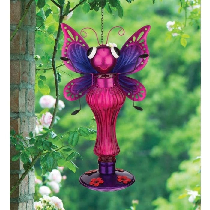 Critter Hummingbird Feeder Butterfly Pink Metal - Diamond Home USA