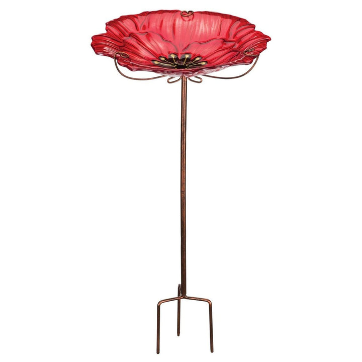 Birdbath/Feeder Stake Poppy Red Art Glass - Diamond Home USA