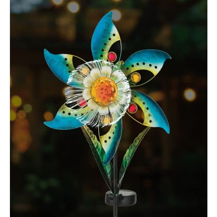 Blossom Solar Spinner Stake Blue Metal - Diamond Home USA