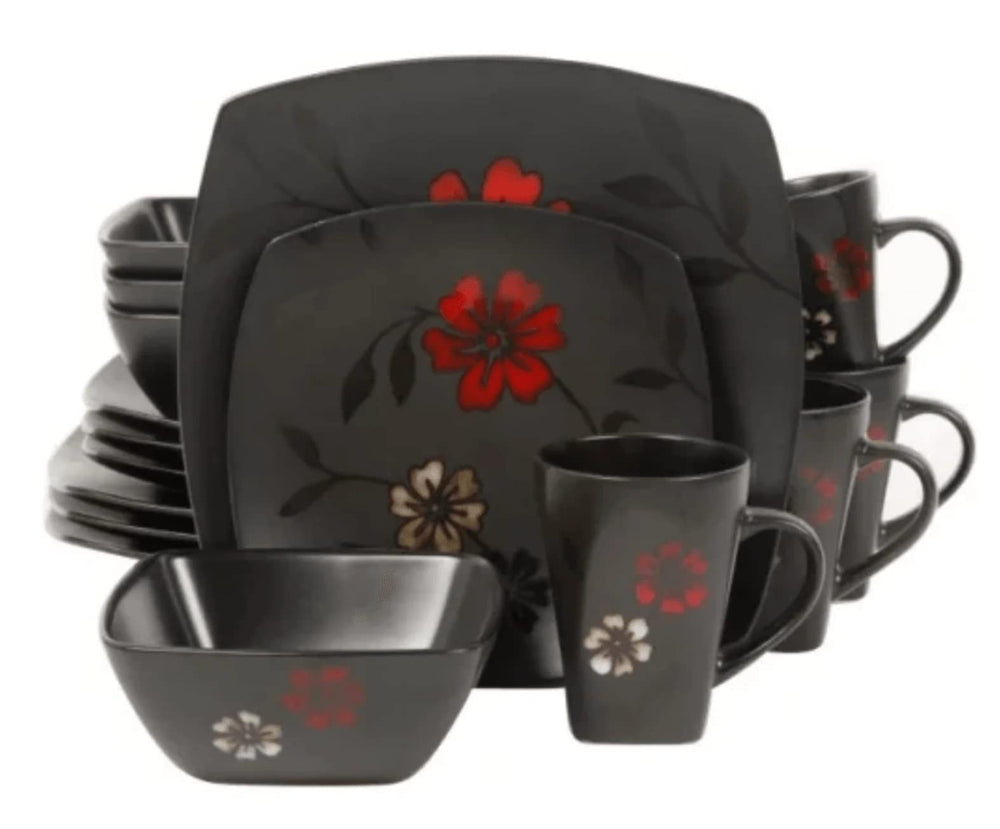 Gibson Elite Couture Evening Blossom Dinnerware Set 16 Piece Black (93581970M) - Diamond Home USA