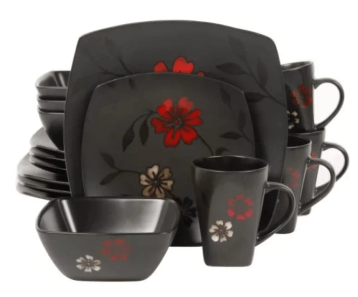 Gibson Elite Couture Evening Blossom Dinnerware Set 16 Piece Black (93581970M) - Diamond Home USA
