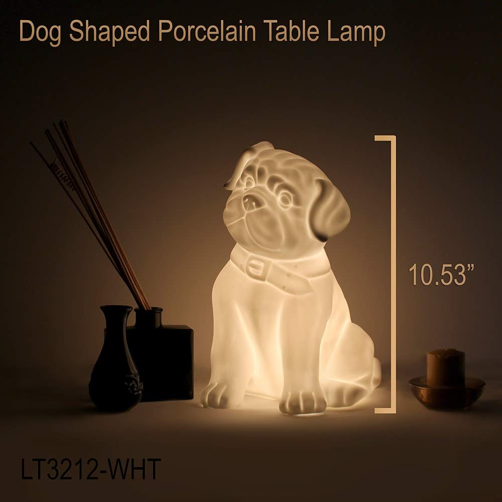 Porcelain Puppy Dog Shaped Table Lamp White Modern Contemporary Iron Plastic - Diamond Home USA