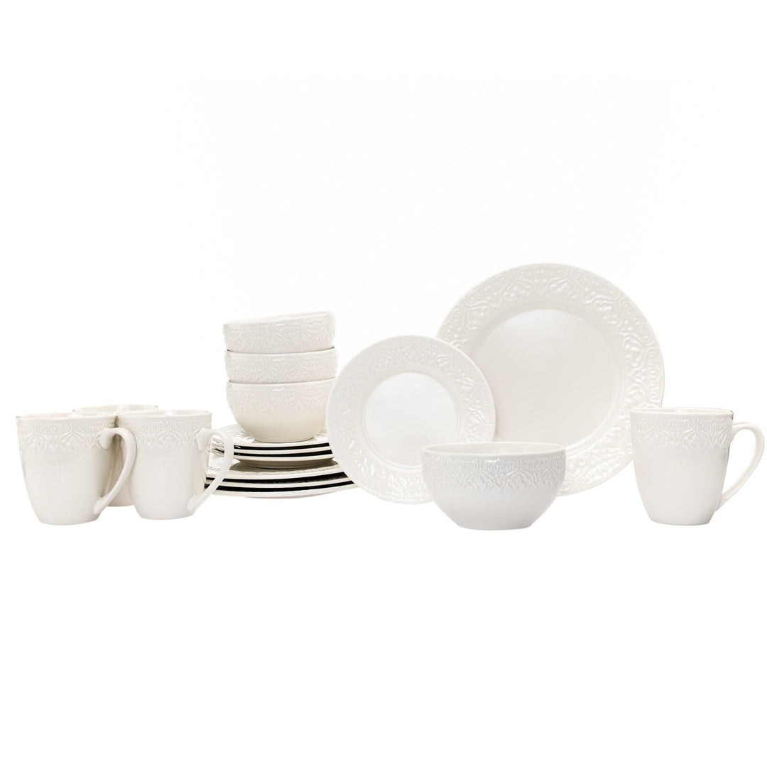 Porcelain 16 Piece Dinnerware Set Service For 4 Off/White Floral Traditional - Diamond Home USA