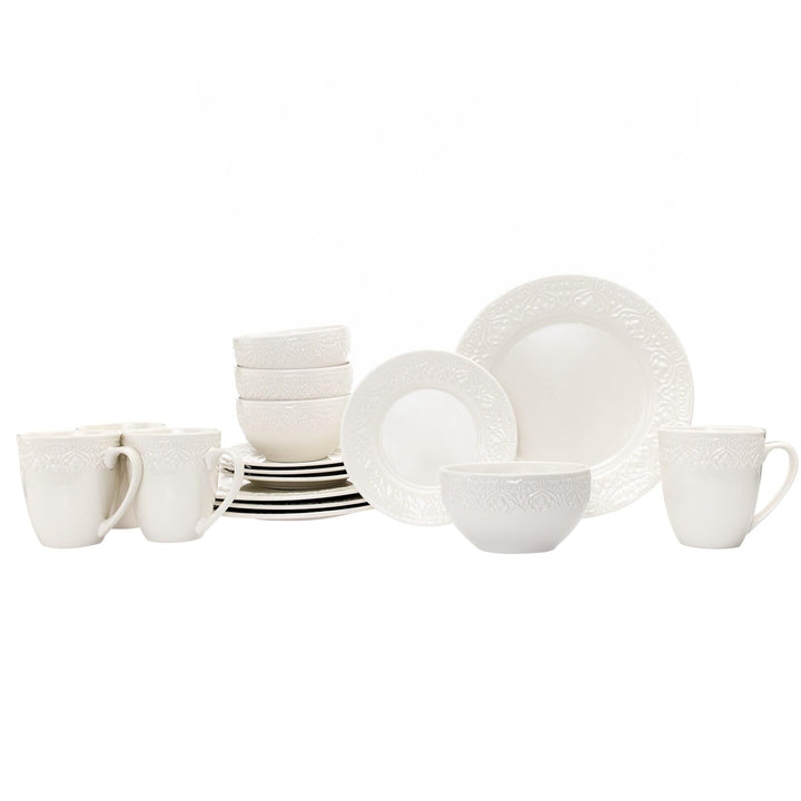 Porcelain 16 Piece Dinnerware Set Service For 4 Off/White Floral Traditional - Diamond Home USA