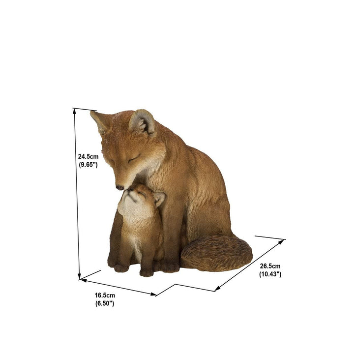 Cuddling Mother and Baby Fox Garden Statue Brown Polyresin - Diamond Home USA