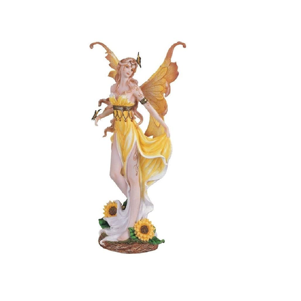 12.5" h Yellow Sunflower Fairy Statue Fantasy Decoration Figurine Polyresin