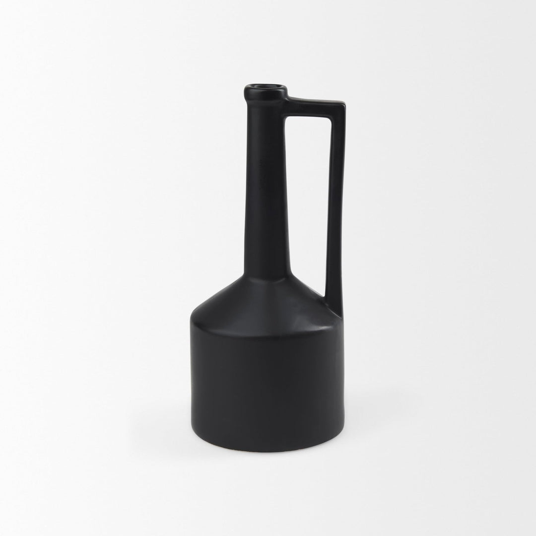 Medium Matte Black Ceramic Jug Vase Modern Contemporary - Diamond Home USA