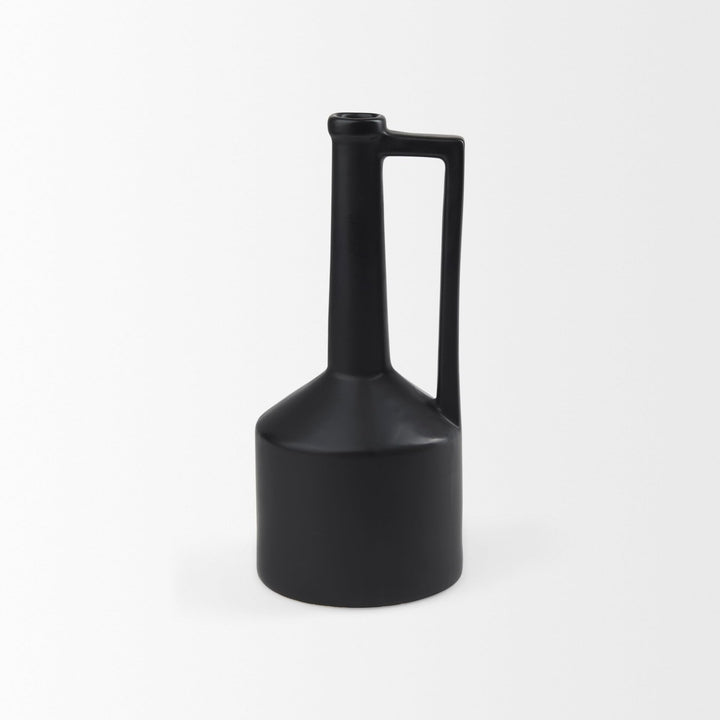 Medium Matte Black Ceramic Jug Vase Modern Contemporary - Diamond Home USA