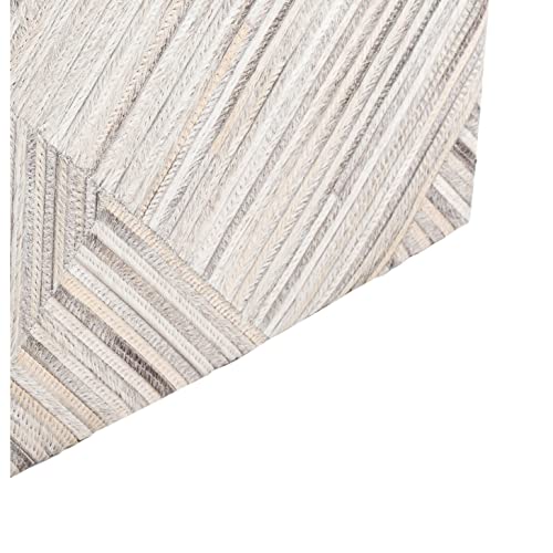 Geometric Hair On Hide Pouf Grey Off/White White Textured Farmhouse French