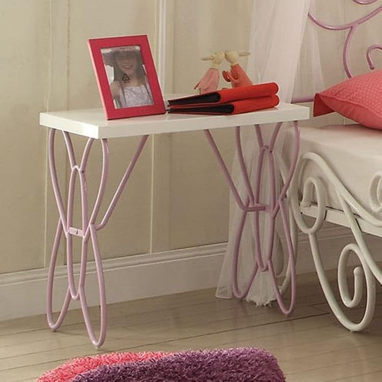 White and Light Purple Nightstand Modern Contemporary Rectangular Metal Wood