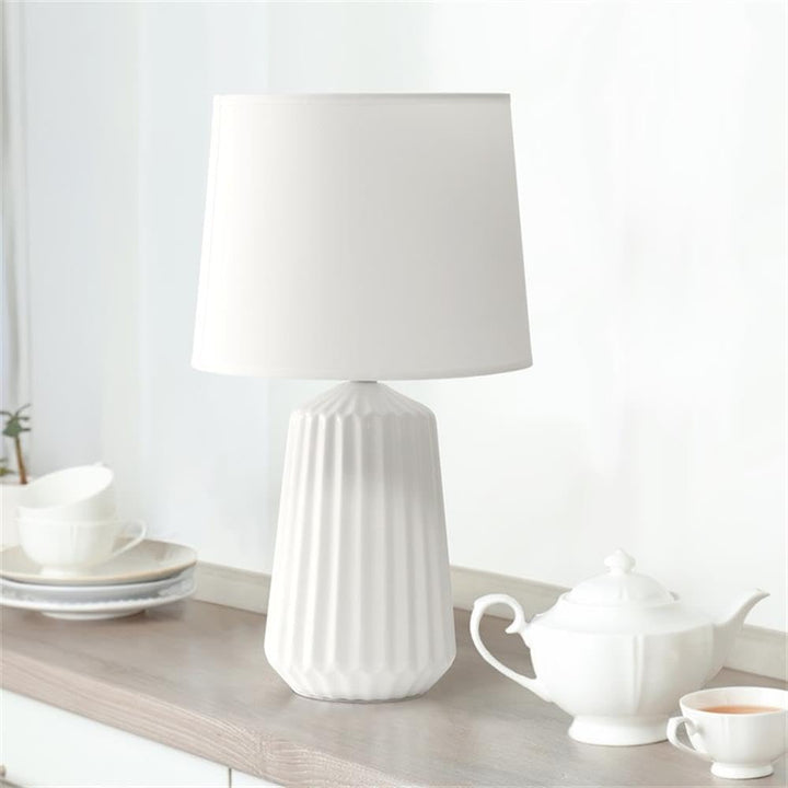 Simple Designs LT1119-OFF Pleated English Ceramic Base Bedside Table Lamp Off - Diamond Home USA