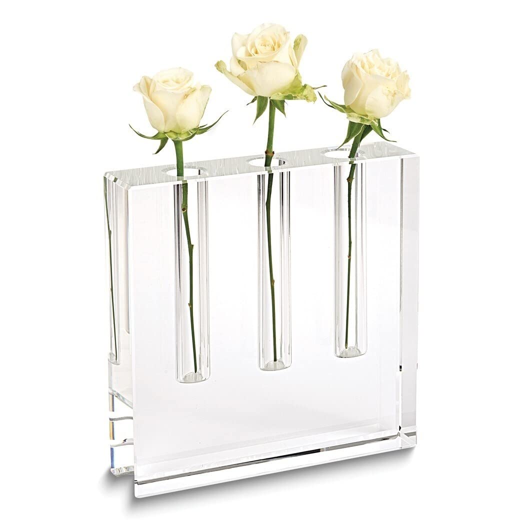 Handcrafted Lead-Free Crystal Three Bud Vase Clear Modern Contemporary Handmade - Diamond Home USA