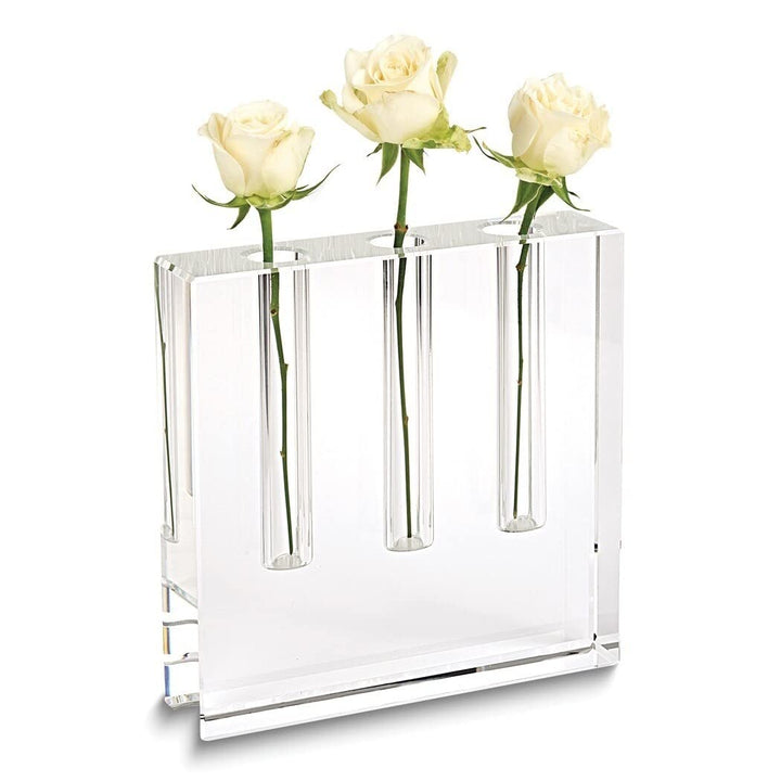 Handcrafted Lead-Free Crystal Three Bud Vase Clear Modern Contemporary Handmade - Diamond Home USA