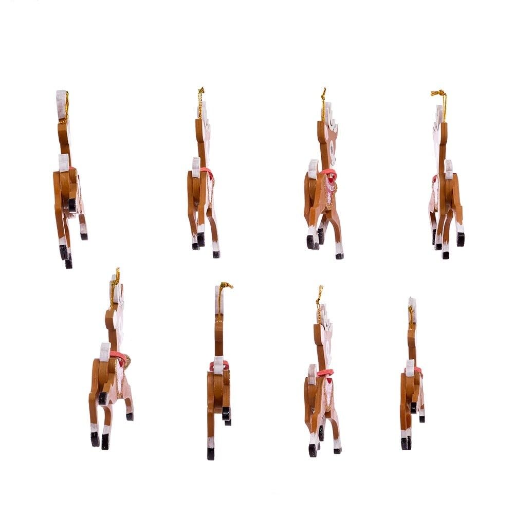 4-inch Wooden Reindeer 8-Piece Ornament Set Brown - Diamond Home USA