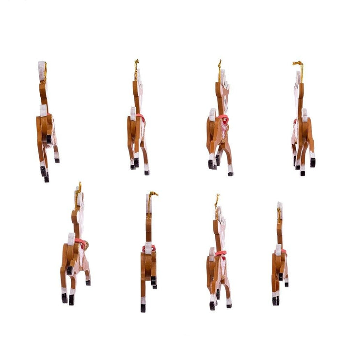 4-inch Wooden Reindeer 8-Piece Ornament Set Brown - Diamond Home USA