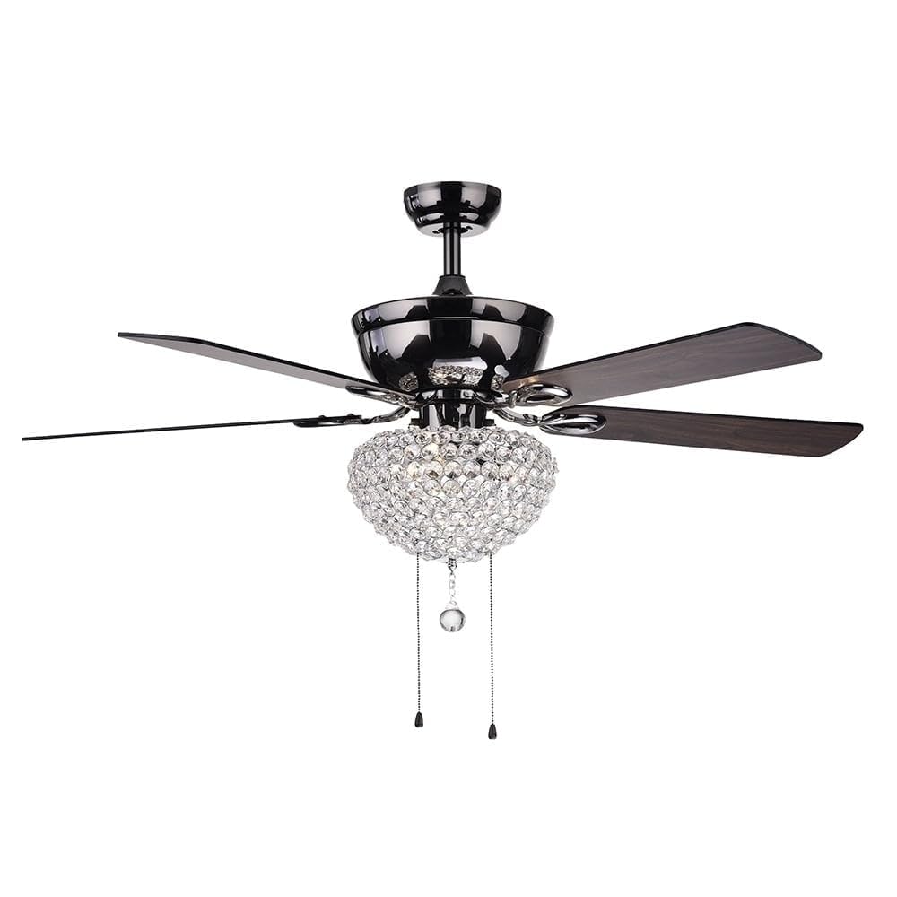 Black 52-inch 3-Light Lighted Ceiling Fan W Crystal Basket Shade 5-Blade 2 Color - Diamond Home USA