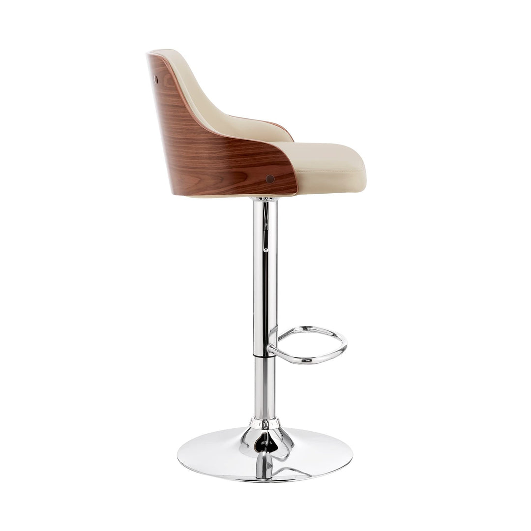 Cream Leather Adjustable Modern Bar Stool 41" X 19" Contemporary with Arms - Diamond Home USA