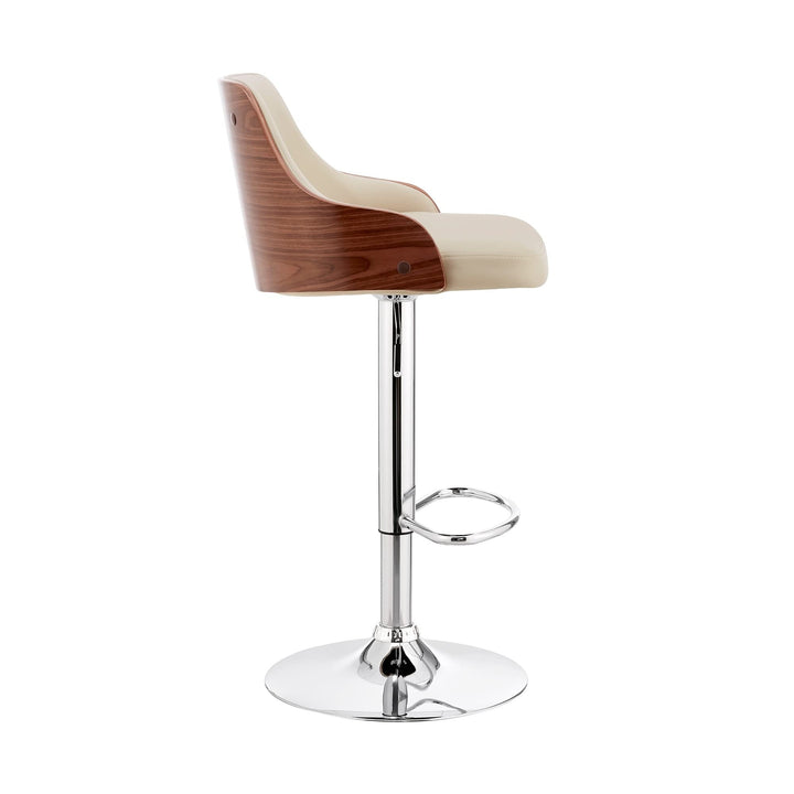 Cream Leather Adjustable Modern Bar Stool 41" X 19" Contemporary with Arms - Diamond Home USA