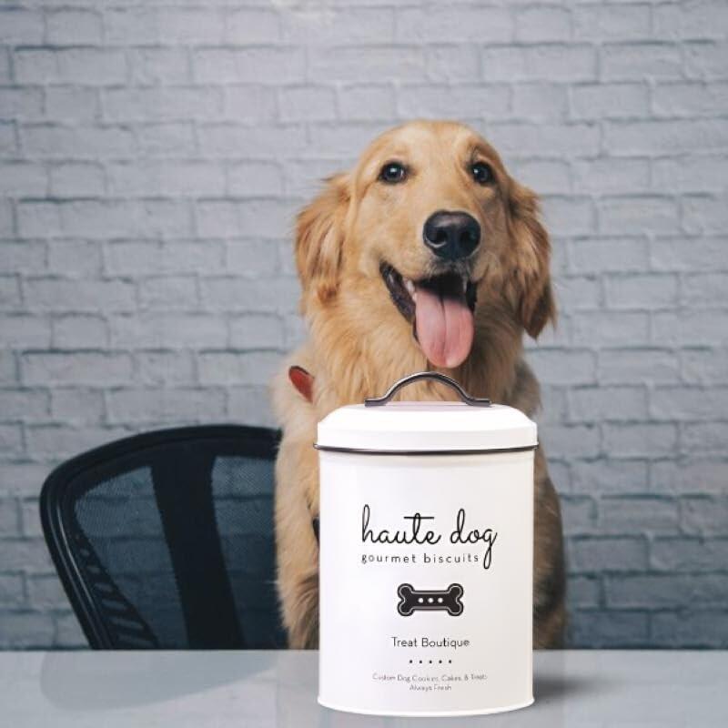 Pet Dog Gourmet Biscuits Storage Canister Food Safe 72 Ounce Black White Solid - Diamond Home USA