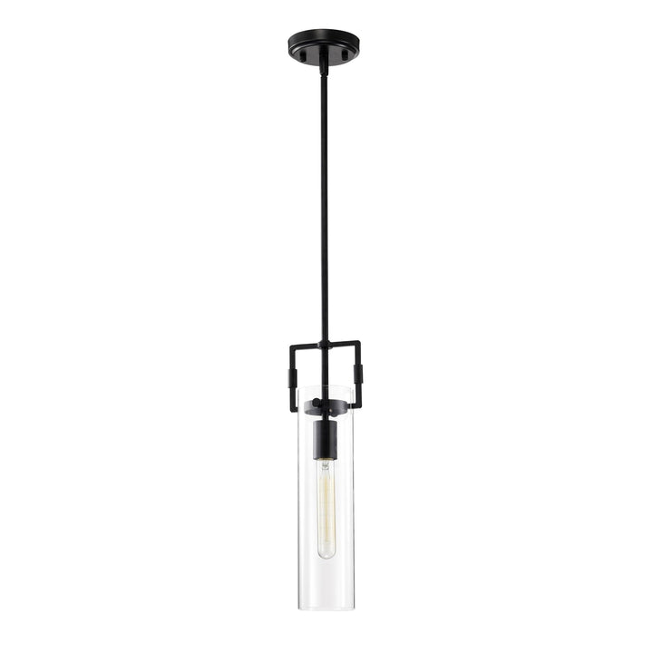 1-light Matte Black Mini with Clear Cylindrical Glass Shade Modern