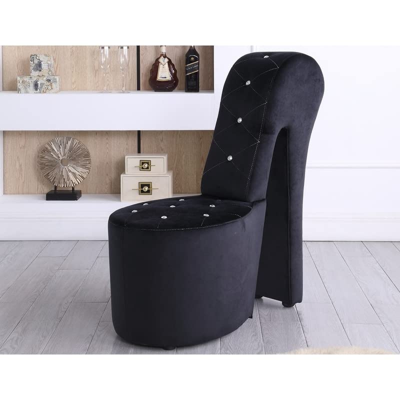 Best Master Furniture High Heel Faux Leather Shoe Chair with Crystal Studs