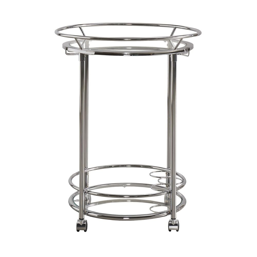 Inspire Q Metropolitan Round Chrome Metal Glass Top Bar Cart by Bold - Diamond Home USA