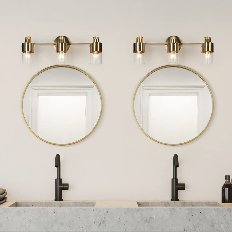 Modern Gold 3-Light Linear Bathroom Vanity Light Clear Glass Wall Lighting 19.5" - Diamond Home USA