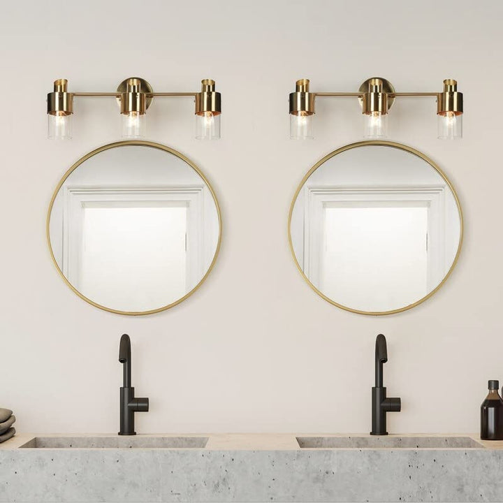 Modern Gold 3-Light Linear Bathroom Vanity Light Clear Glass Wall Lighting 19.5" - Diamond Home USA