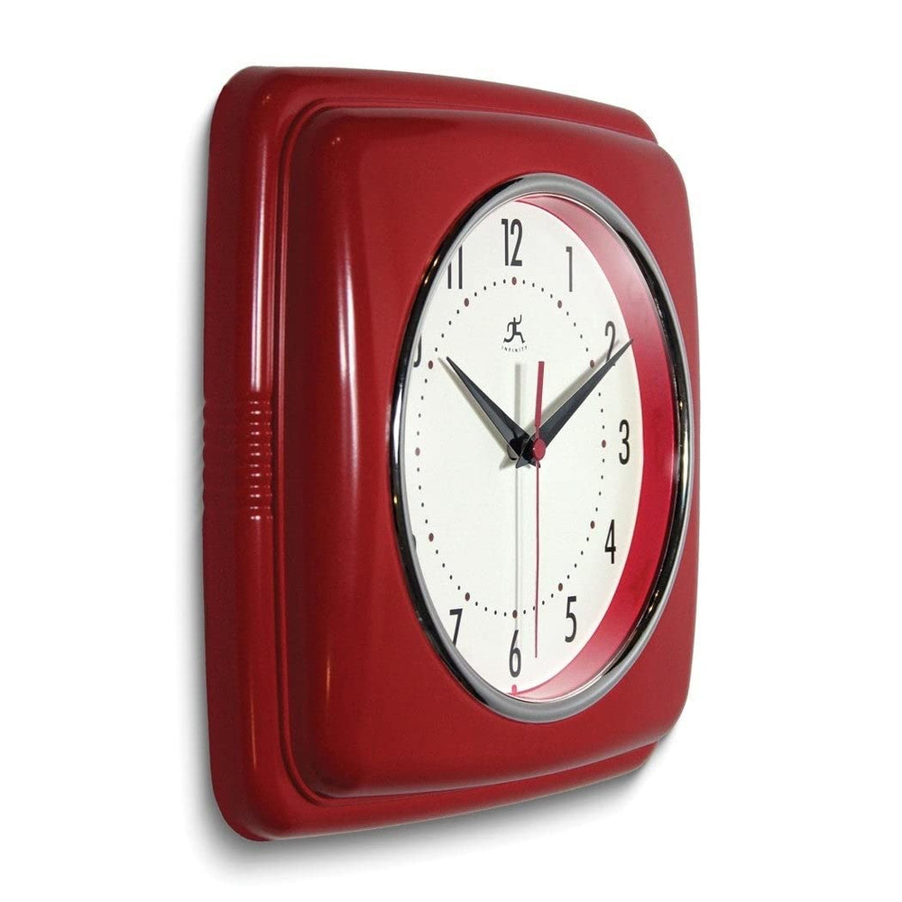 Square Retro Red Finish Metal Quartz Wall Clock with Silent Movement Traditional - Diamond Home USA