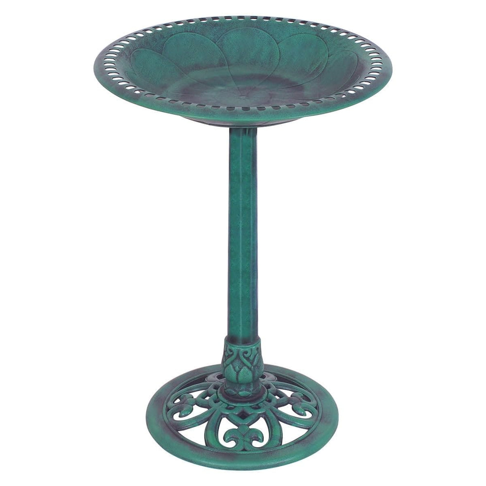 Green Pedestal Bird Bath Feeder Freestanding Outdoor Garden Yard Patio Metal - Diamond Home USA