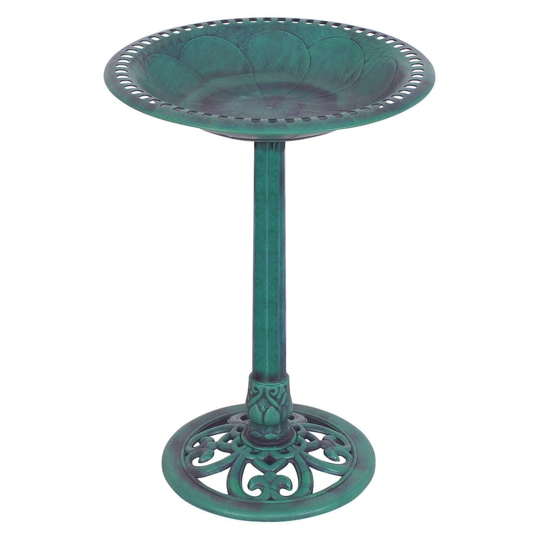 Green Pedestal Bird Bath Feeder Freestanding Outdoor Garden Yard Patio Metal - Diamond Home USA
