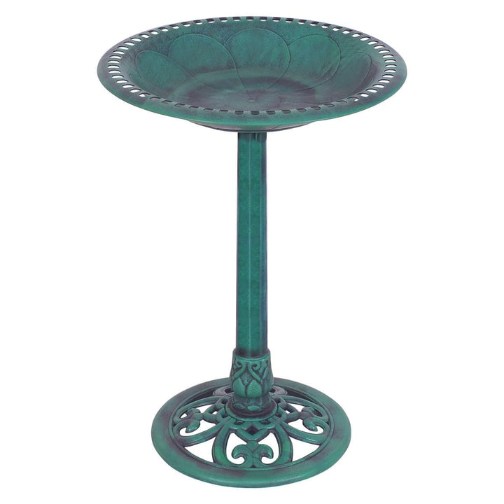 Green Pedestal Bird Bath Feeder Freestanding Outdoor Garden Yard Patio Metal - Diamond Home USA