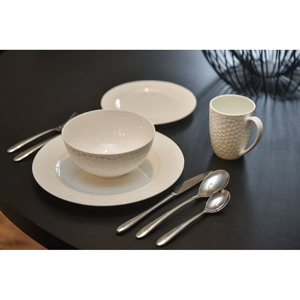 Pebble Beach Salad Plates Set /4 White Textured Modern ontemporary Round Bone - Diamond Home USA