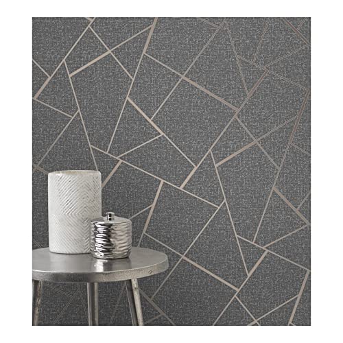 Quartz Copper Fractal Wallpaper 20.5 X Grey Geometric Vinyl Washable - Diamond Home USA
