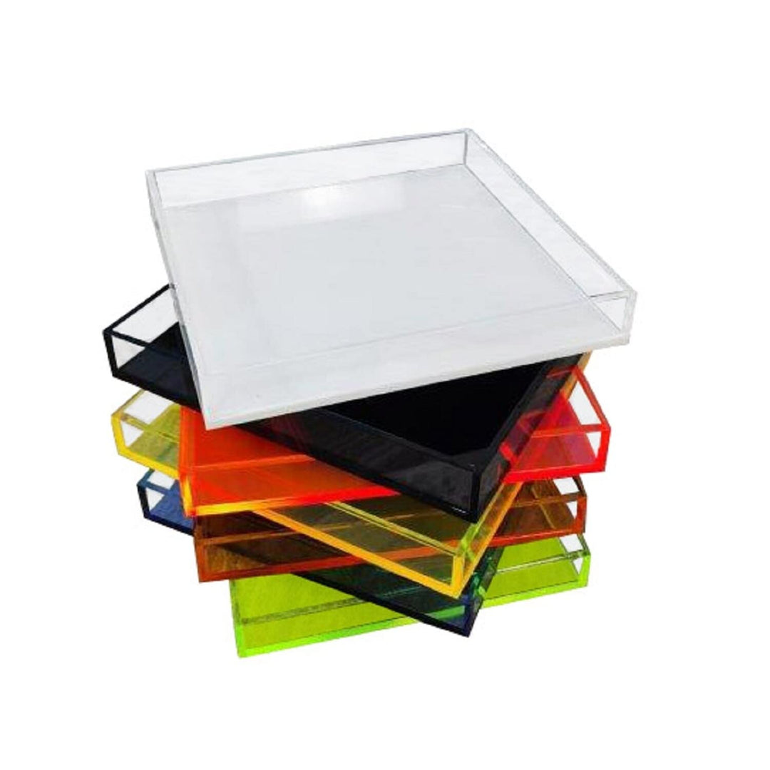 Neon Green Square Tray 9x9x1.25 Solid Color Modern Contemporary Acrylic - Diamond Home USA