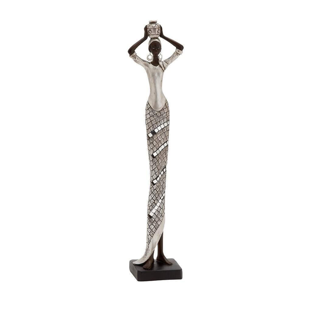 Black and Silver African Woman Statue Resin - Diamond Home USA