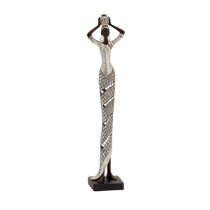 Black and Silver African Woman Statue Resin - Diamond Home USA