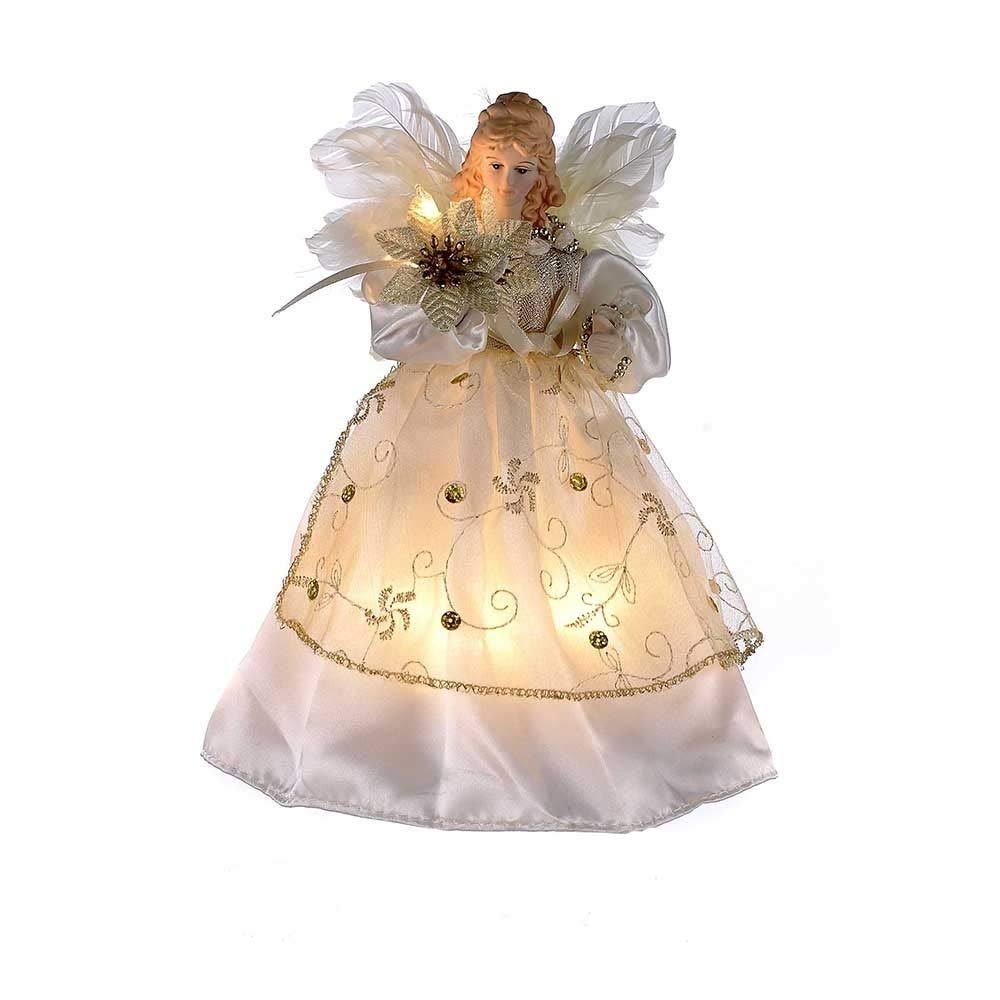 10-Light 9-inch Ivory and Gold Angel Treetop Off/White Plastic