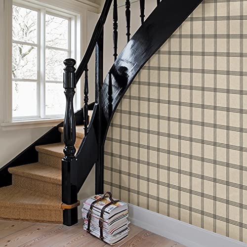 Black Plaid Wallpaper 20.5in X Farmhouse Paper Washable - Diamond Home USA