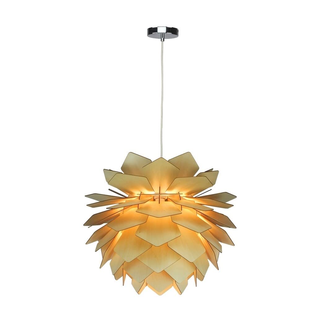 Natural Wood Ceiling Fixture in an Artichoke Shape Modern Contemporary