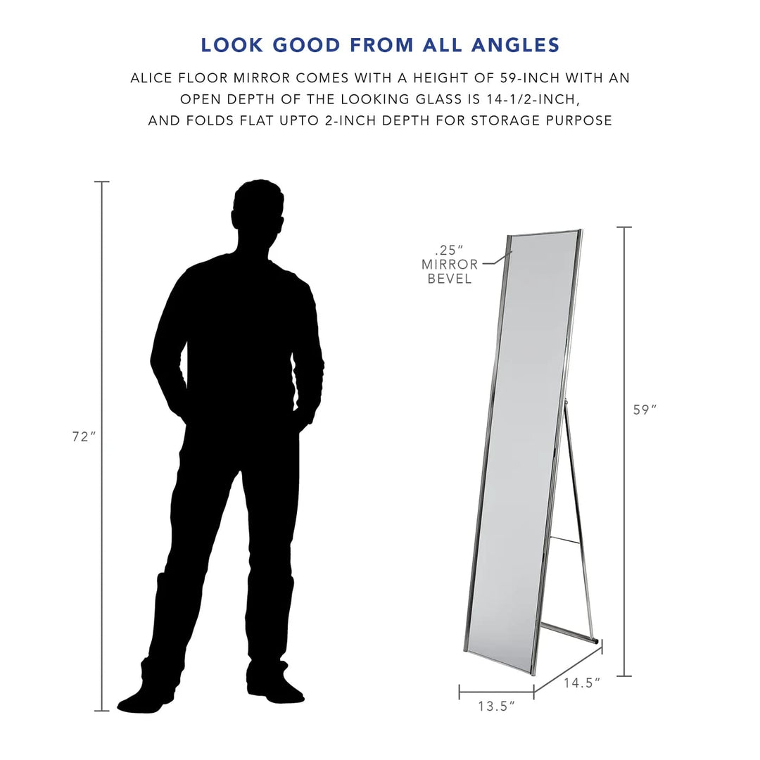 Adesso Alice Simple Modern Full Length Mirror with Satin Steel Folding Frame - Diamond Home USA