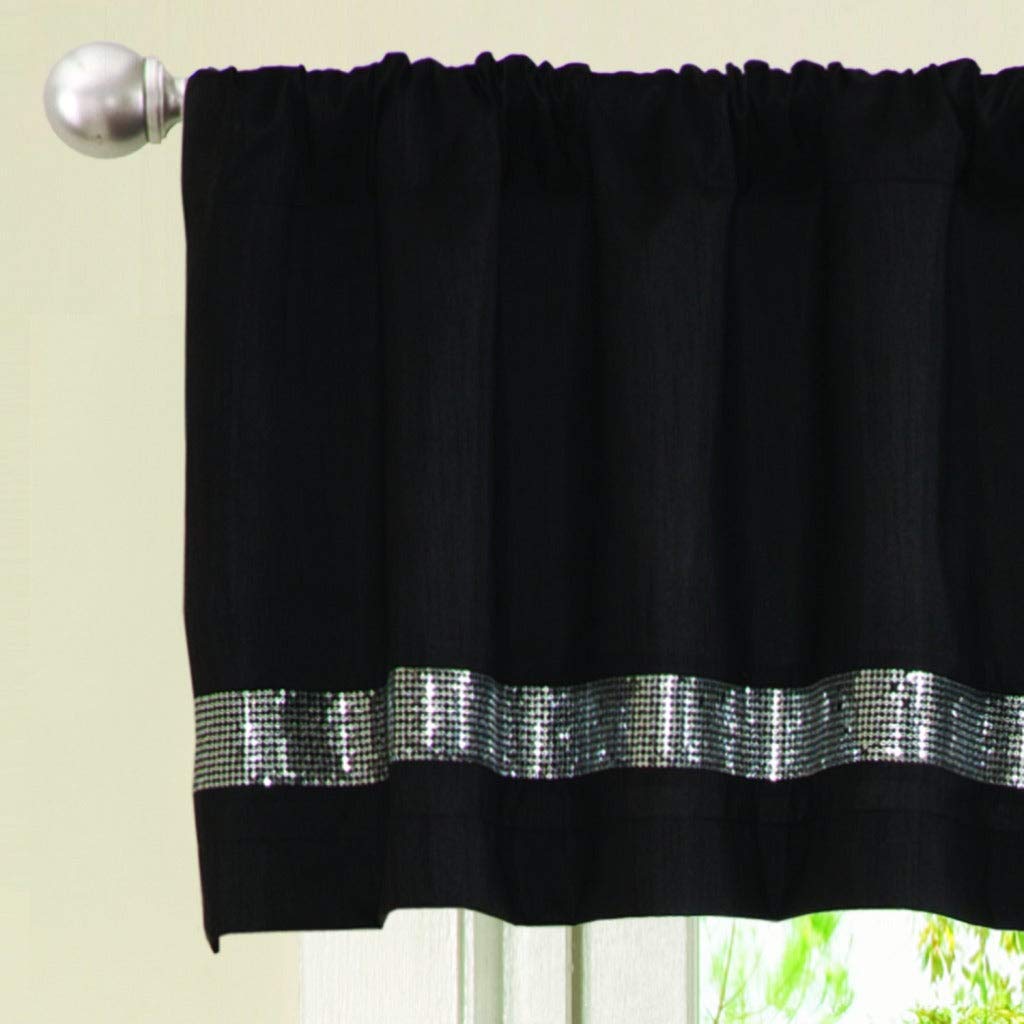 Silk Night Sky Window Valance Black Grey Stripe Casual Polyester Blend - Diamond Home USA
