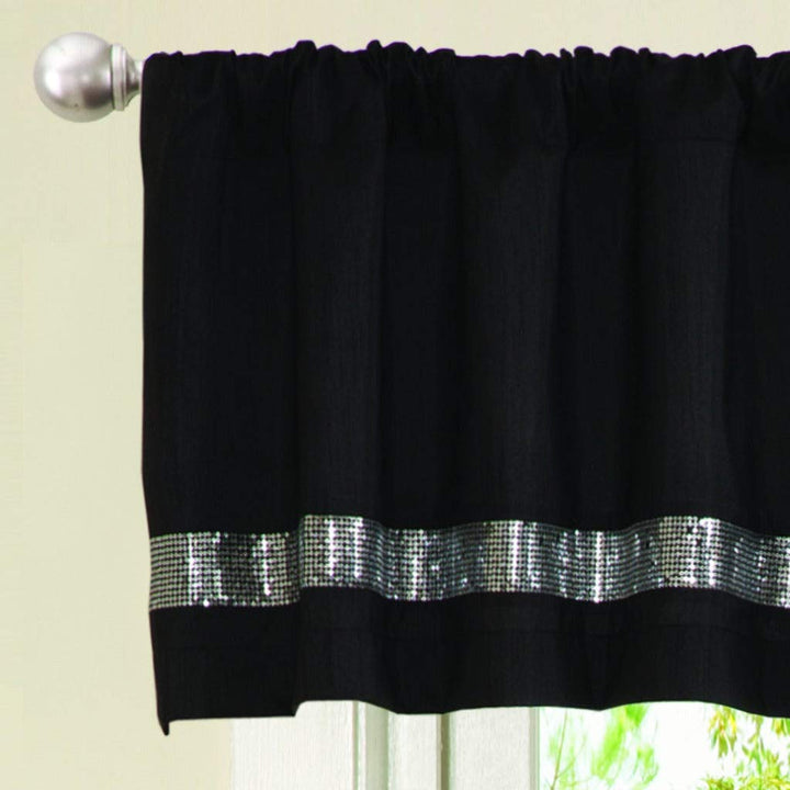 Silk Night Sky Window Valance Black Grey Stripe Casual Polyester Blend - Diamond Home USA